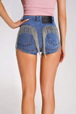 kamames Breea Rhinestone Fringe Denim Short