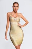 Kamames Halter Black Metallic Cocktail Dress - Gold