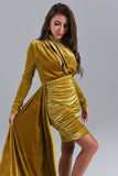 kamames Brinley Blue Velvet Drape Dress - Gold