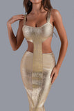 kamames Kit Metallic Midi Bandage Dress - Gold