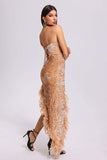 kamames Renee Feather Slit Sequin Dress