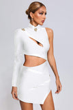 kamames Nude One Shoulder Cutout Mini Bandage Dress - White