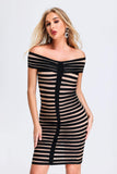 Kamames Garnet Stripe Off Shoulder Bandage Dress