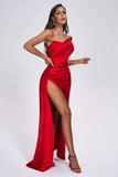 kamames Colia Diamante Mesh Corset Satin Maxi Dress - Red