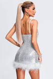 kamames Vaonia Sequin Feather Mini Dress