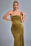 kamames Lamva Corset Velvet Slit Maxi Dress - Yellow