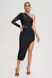 kamames Lazze One Shoulder Mesh Midi Bandage Dress