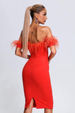 kamames Liaco Off Shoulder Feather Midi Dress