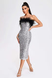 Kamames Kayley Feather Sequin Midi Dress