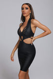 kamames Black Metallic Mini Bandage Dress