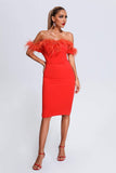 kamames Liaco Off Shoulder Feather Midi Dress