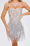 kamames Sorel Pearl Sequin Tassel Mini Dress