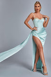 kamames Vacab Diamante Satin Slit Maxi Dress - Mint