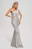 kamames Strobe Sequin One Shoulder Maxi Dress