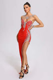 kamames Porsha Diamonate Strapless Maxi Bandage Dress - Red