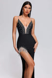 kamames Gini Diamonate Slit Maxi Bandage Dress