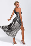 kamames Alicia One Shoulder Metallic Maxi Dress