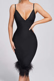 kamames Cayia Feather Midi Bandage Dress