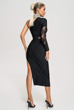 kamames Lazze One Shoulder Mesh Midi Bandage Dress