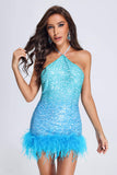 kamames Fara Feather Gradient Sequin Mini Dress