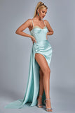 kamames Vacab Diamante Satin Slit Maxi Dress - Mint