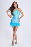 kamames Fara Feather Gradient Sequin Mini Dress