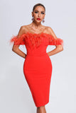 kamames Liaco Off Shoulder Feather Midi Dress