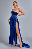 kamames Lamva Corset Velvet Slit Maxi Dress - Blue