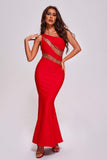 kamames Kylli One Shoulder Diamante Mesh Maxi Bandage Dress