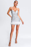 kamames Vaonia Sequin Feather Mini Dress