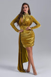 kamames Brinley Blue Velvet Drape Dress - Gold