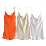 Kamames  Summer Slip Dress Women Za  Tie Dye Satin Short Woman Dresses Strappy Sexy Backless Strap Mini Dress Club Party Dresses