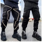 New Men's Casual Cargo Pants Loose Plus Size Striped Multi Pocket Sports Fitness Hip Hop Jogging Pants S-3XL