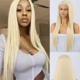 Natural Wave Ombre Blonde Transparent Lace Front Synthetic Hair Wigs for White Women 180Density 26Inch Long Glueless Wigs Colored