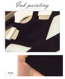 Fashion women's suit temperament striped sexy knit sweater straight and thin wide-leg trousers two-piece 210520