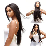 LS178 Long Straight Hair Wigs for Europ American Women Soft Natural Black Chemical Fiber Headgear Front Lace Wig