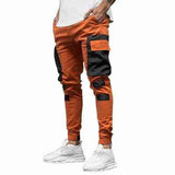 Men Autumn Winter Pocket Patchwork Jogger Trousers Long Cargo Pants Streetwear H1223