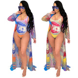 Summer Women Bikinis Swimsuits+cardigan two piece set Fashion Swimwear Swimming suits sexy one-piece swimsuits+coat Bathing Suits 4404