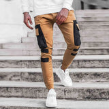 Men Autumn Winter Pocket Patchwork Jogger Trousers Long Cargo Pants Streetwear H1223