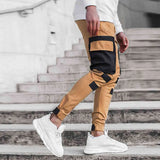 Men Autumn Winter Pocket Patchwork Jogger Trousers Long Cargo Pants Streetwear H1223