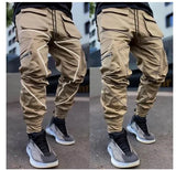 New Men's Casual Cargo Pants Loose Plus Size Striped Multi Pocket Sports Fitness Hip Hop Jogging Pants S-3XL