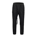 Men Black Fog Street Men Side Snap Cargo Pants Hip Hop Slim Fit Ribboned Waistband Track