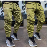 New Men's Casual Cargo Pants Loose Plus Size Striped Multi Pocket Sports Fitness Hip Hop Jogging Pants S-3XL