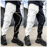 New Men's Casual Cargo Pants Loose Plus Size Striped Multi Pocket Sports Fitness Hip Hop Jogging Pants S-3XL