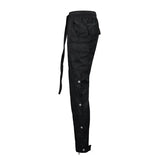 Men Black Fog Street Men Side Snap Cargo Pants Hip Hop Slim Fit Ribboned Waistband Track