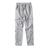 Men Black Fog Street Men Side Snap Cargo Pants Hip Hop Slim Fit Ribboned Waistband Track