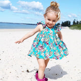 Toddler Clothing Infant Baby Girl Clothes Summer Ruffle Blue Flower Girl Dress Cute Girls Dresses Sundress Casual Children Clothing 0-5Y