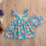 Toddler Clothing Infant Baby Girl Clothes Summer Ruffle Blue Flower Girl Dress Cute Girls Dresses Sundress Casual Children Clothing 0-5Y