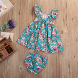 Toddler Clothing Infant Baby Girl Clothes Summer Ruffle Blue Flower Girl Dress Cute Girls Dresses Sundress Casual Children Clothing 0-5Y