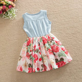 Baby Girl Dress 2017 Summer Children Sleeveless Denim Floral Dresses With Button Kids Princess Summer Dresses For Girls